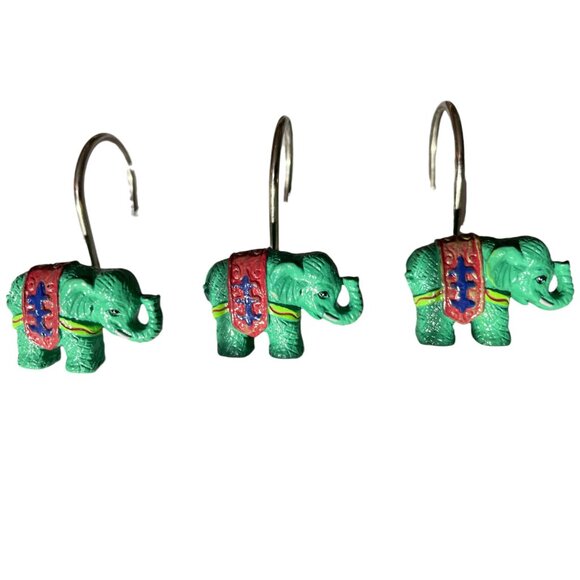 Set of 12 Green Elephant with Blankets Shower Hooks‎ - Picture 4 of 8